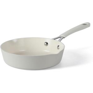 Martha Stewart Heathland 8 Inch Aluminum Fry Pan Cookware Non-Toxic Premium Ceramic Non Stick Frying Pan, Kitchen Egg Pan, Omelet Pan, Always Pan, Pots and Pans, Linen White, Induction Safe(Linen White)