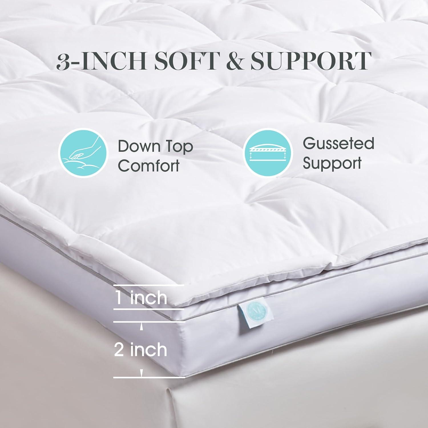 image:imageMartha Stewart 3 Inch White Down Feather Mattress Topper Queen Size Fluffy White Feather Bed Topper 100 Cotton Cover Fabric Ultra Soft Pillow Top Featherbed for Bedroom60quot x 80quotQueen
