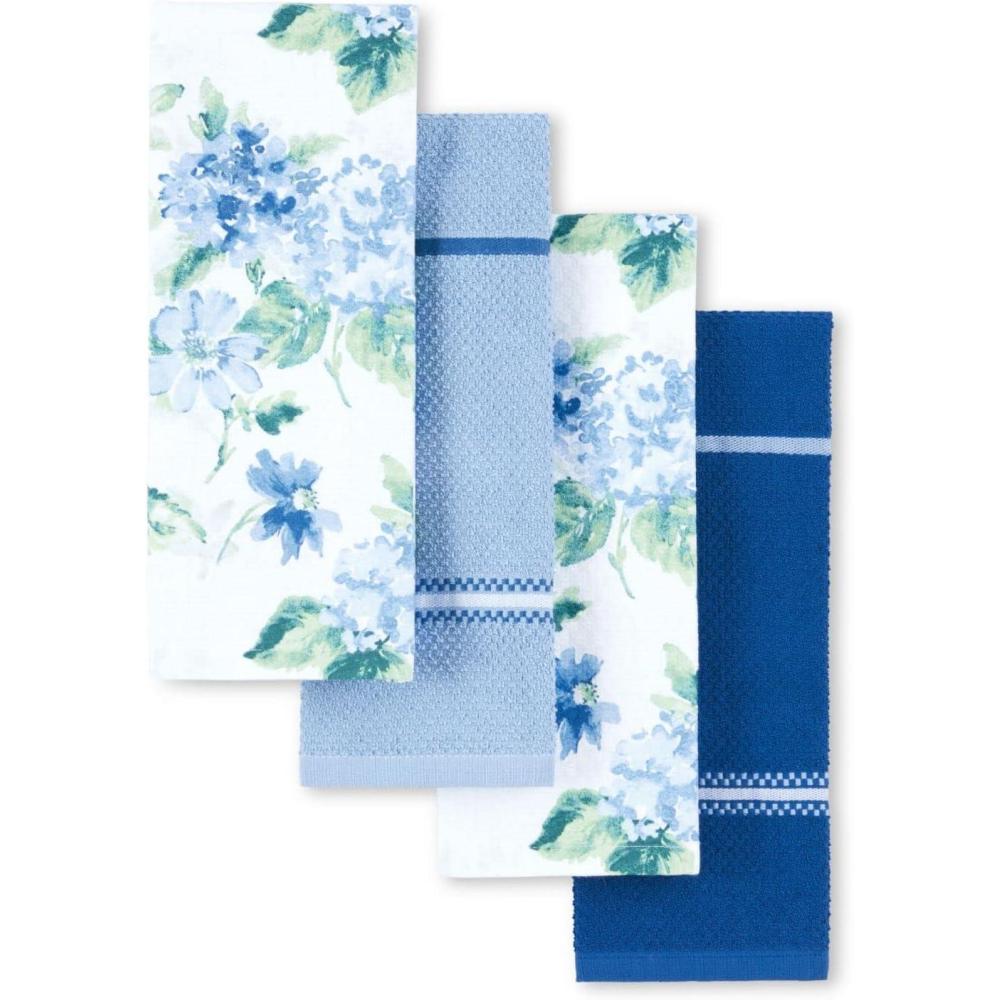 image:imageMartha Stewart Amber Floral Kitchen Towel Set 4Pack BlueGreen 16quotx28quotBlue