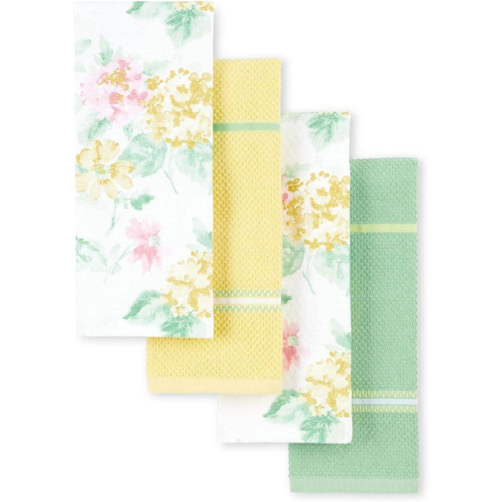 image:imageMartha Stewart Amber Floral Kitchen Towel Set 4Pack BlueGreen 16quotx28quotPetal Pink