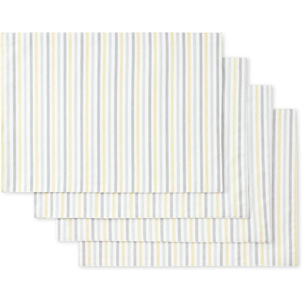image:imageMartha Stewart Daisy Stripe Placemat Set 4Pack GreyYellow 13quotx175quotGreyYellow