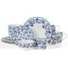 Martha Stewart Goodale 16-Piece Vintage Blue Stoneware Dinnerware Set – Durable Chip-Resistant Plates and Bowls, Elegant Rustic Kitchen Tableware for 4