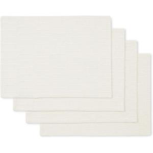 Martha Stewart Honeycomb Modern Farmhouse Reversible Placemat 4-Pack Set, White, 13″x17.5″(Natural)