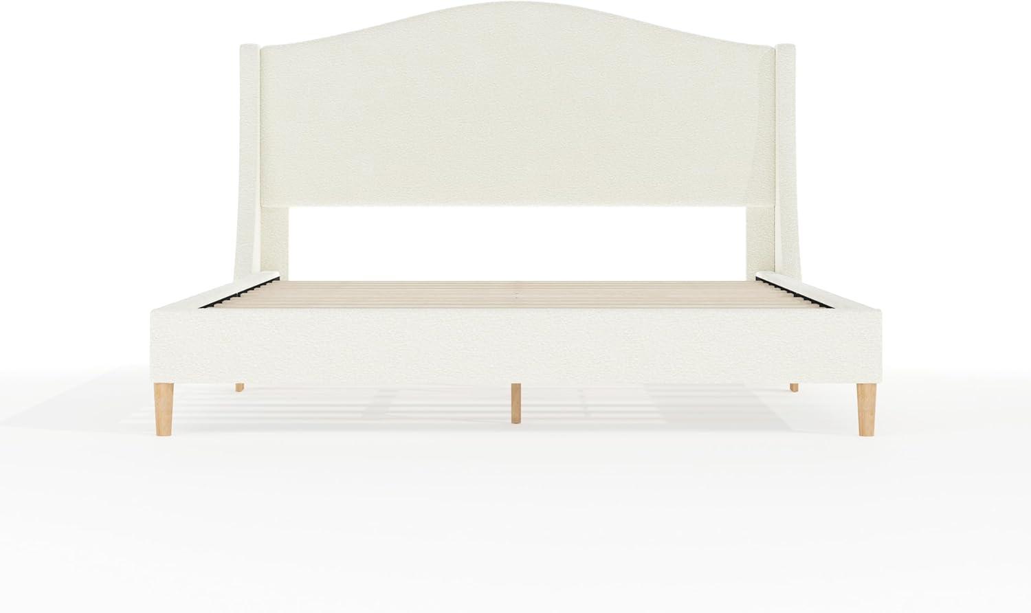 image:imageMartha Stewart Amelia Platform Bed with Curved Headboard and Cushioned Side Rails Faux Linen Upholstery Wood Slat Foundation No Box Spring Needed King GrayOffwhite BoucleLight Beech Legs
