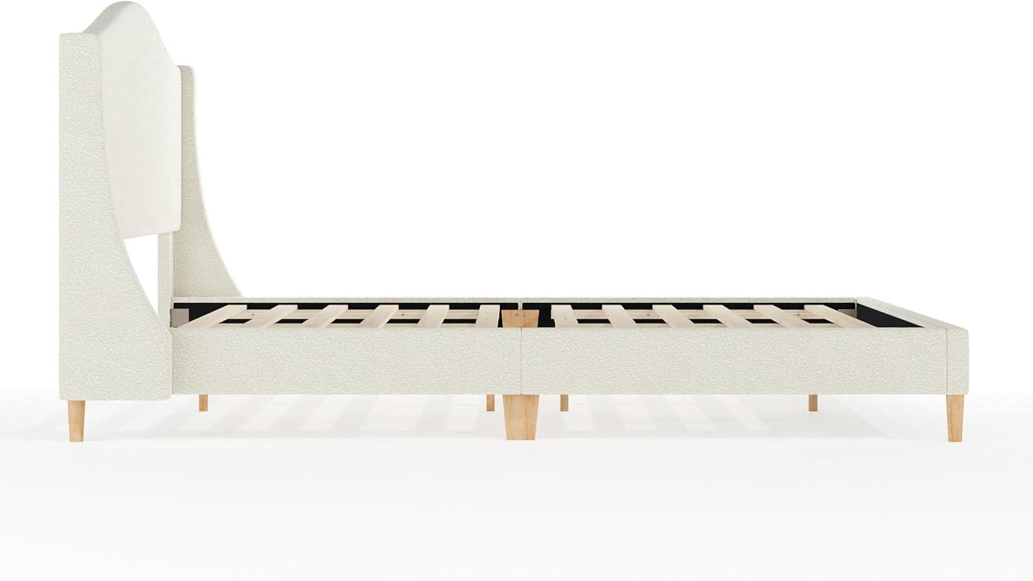 image:imageMartha Stewart Amelia Platform Bed with Curved Headboard and Cushioned Side Rails Faux Linen Upholstery Wood Slat Foundation No Box Spring Needed King GrayOffwhite BoucleLight Beech Legs