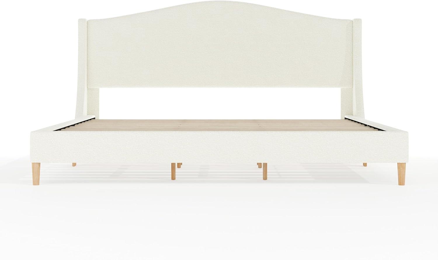 image:imageMartha Stewart Amelia Platform Bed with Curved Headboard and Cushioned Side Rails Faux Linen Upholstery Wood Slat Foundation No Box Spring Needed King GrayOffwhite BoucleLight Beech Legs