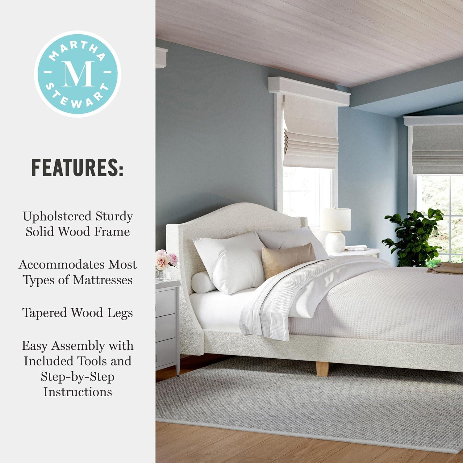 image:imageMartha Stewart Amelia Platform Bed with Curved Headboard and Cushioned Side Rails Faux Linen Upholstery Wood Slat Foundation No Box Spring Needed King GrayOffwhite BoucleLight Beech Legs