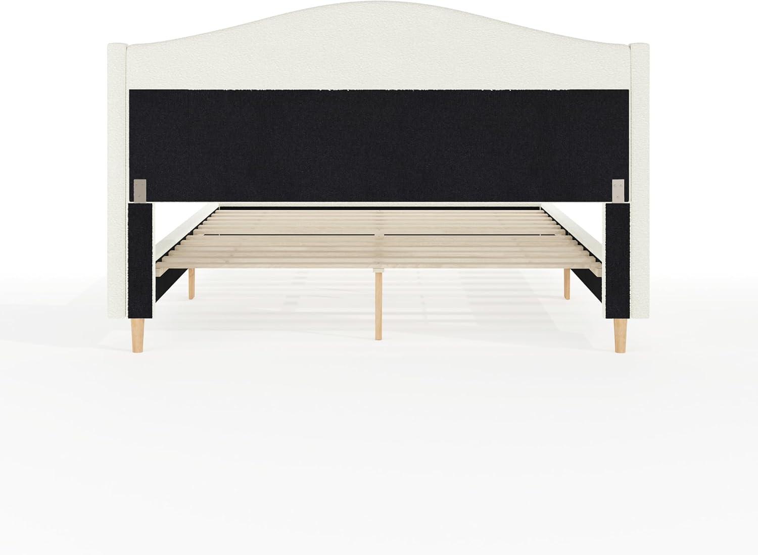image:imageMartha Stewart Amelia Platform Bed with Curved Headboard and Cushioned Side Rails Faux Linen Upholstery Wood Slat Foundation No Box Spring Needed King GrayOffwhite BoucleLight Beech Legs