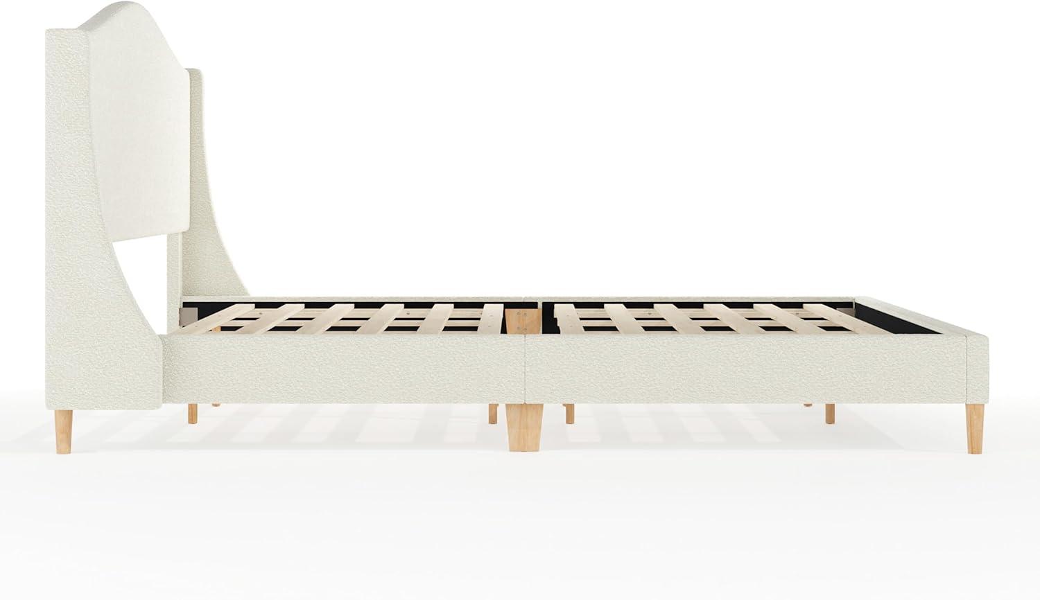 image:imageMartha Stewart Amelia Platform Bed with Curved Headboard and Cushioned Side Rails Faux Linen Upholstery Wood Slat Foundation No Box Spring Needed King GrayOffwhite BoucleLight Beech Legs