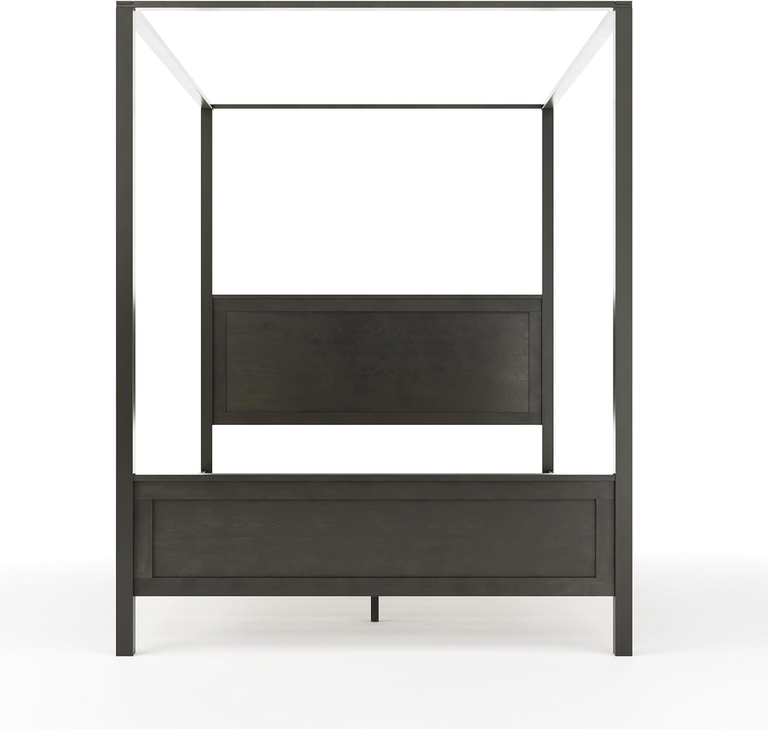 image:imageMartha Stewart Hayes Canopy Platform Bed with Wood Headboard and Footboard Solid Wood Frame No Box Spring Needed Queen Size Dark Gray