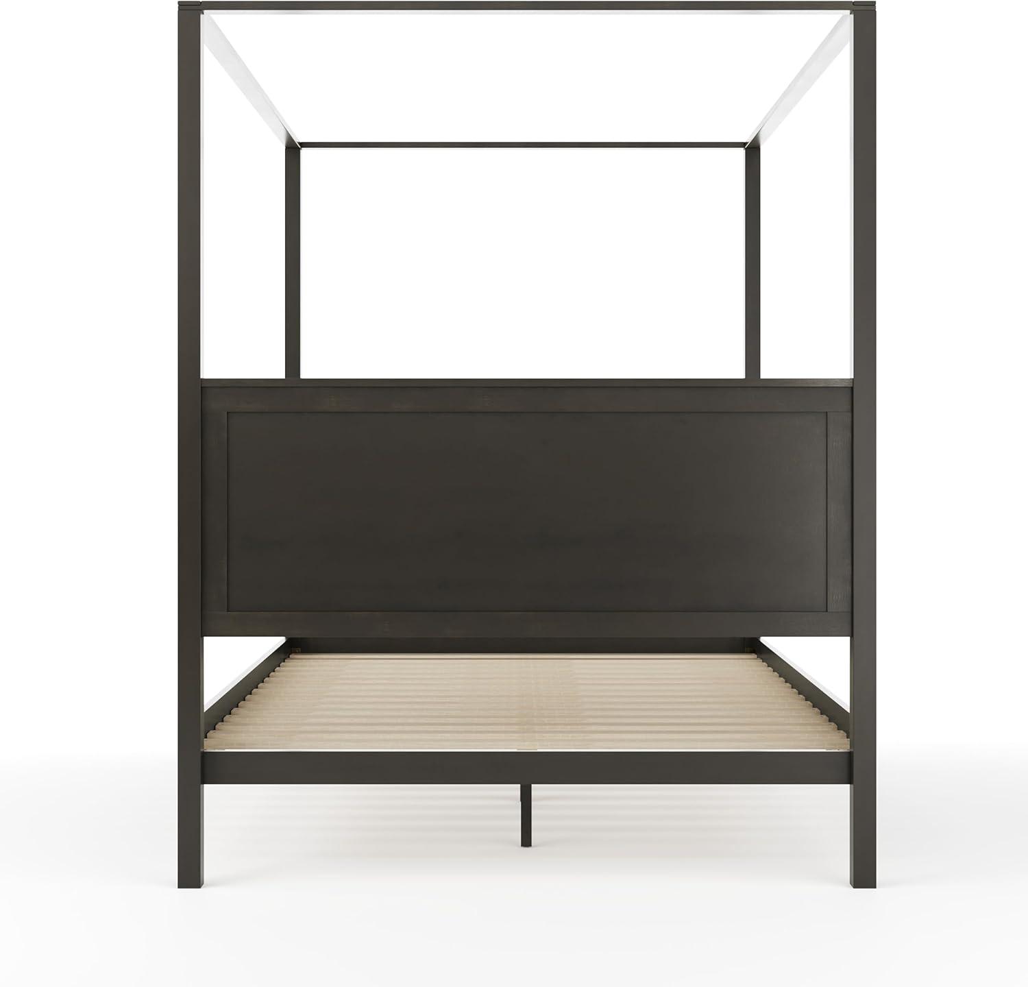 image:imageMartha Stewart Hayes Canopy Platform Bed with Wood Headboard and Footboard Solid Wood Frame No Box Spring Needed Queen Size Dark Gray
