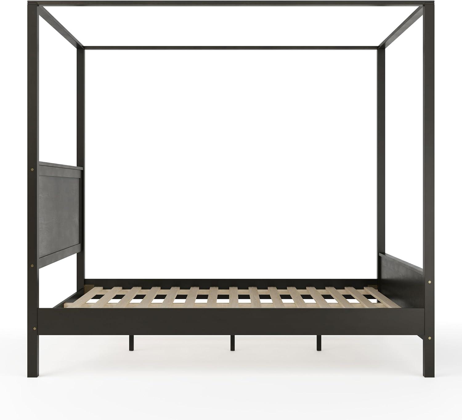 image:imageMartha Stewart Hayes Canopy Platform Bed with Wood Headboard and Footboard Solid Wood Frame No Box Spring Needed Queen Size Dark Gray