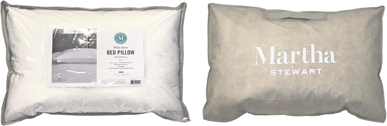 image:imageMartha Stewart White Down Pillows 600 Fill Power Luxury Hotel Bed Pillow Cooling Breathable Sleeping Pillows Made in USAJumboSet of 1 Pack