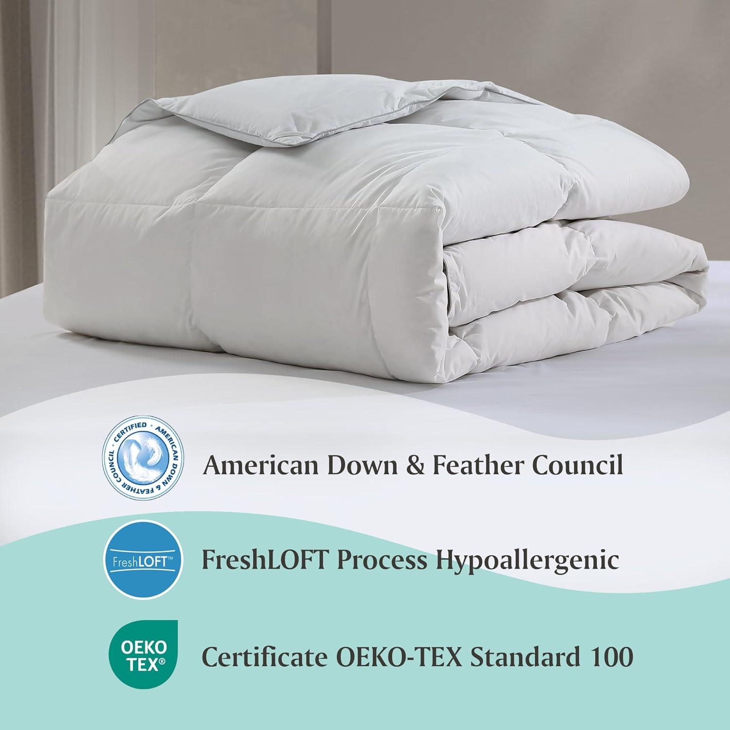 image:imageWhite Feather and Down Comforter Queen Size Luxury All Season with 100 Cotton Fabric Duvet Insert with 4 Corner Loops 240 Thread Count Hotel Comforter Bedding for YearAround 90 x 90White