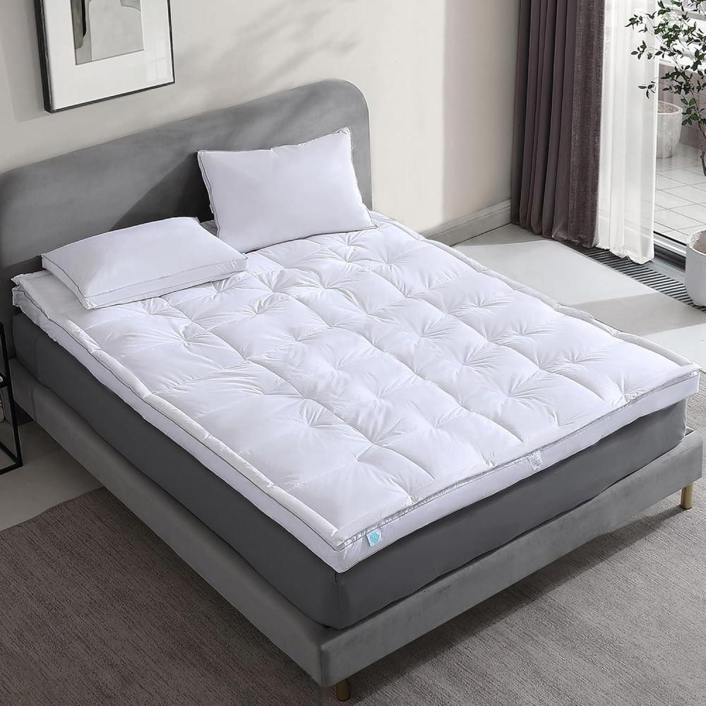 image:imageMartha Stewart 3 Inch White Down Feather Mattress Topper King Size Fluffy White Feather Bed Topper 100 Cotton Cover Fabric Ultra Soft Pillow Top Featherbed for Bedroom78 x 80Queen