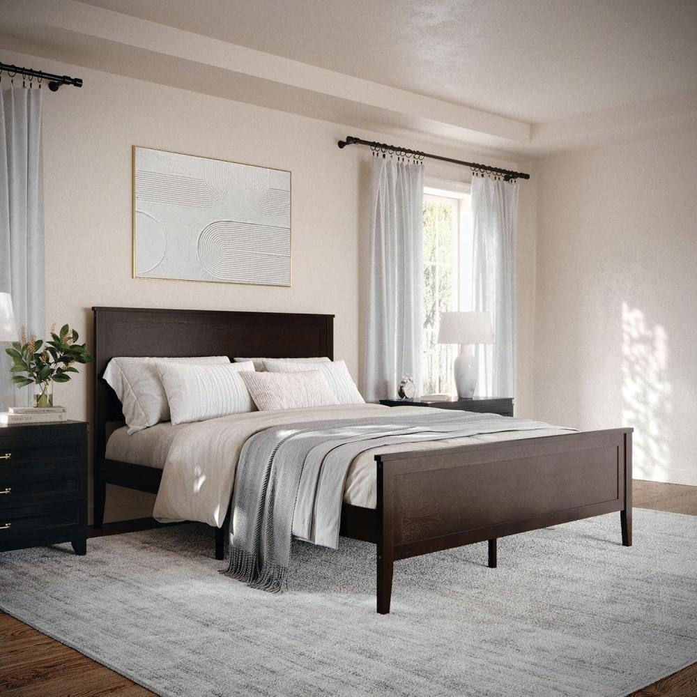 image:imageMartha Stewart Corbin Solid Wood Platform Bed with Wooden Headboard and Footboard Wood Slat Foundation No Box Spring Needed King Brown GrayDark Brown