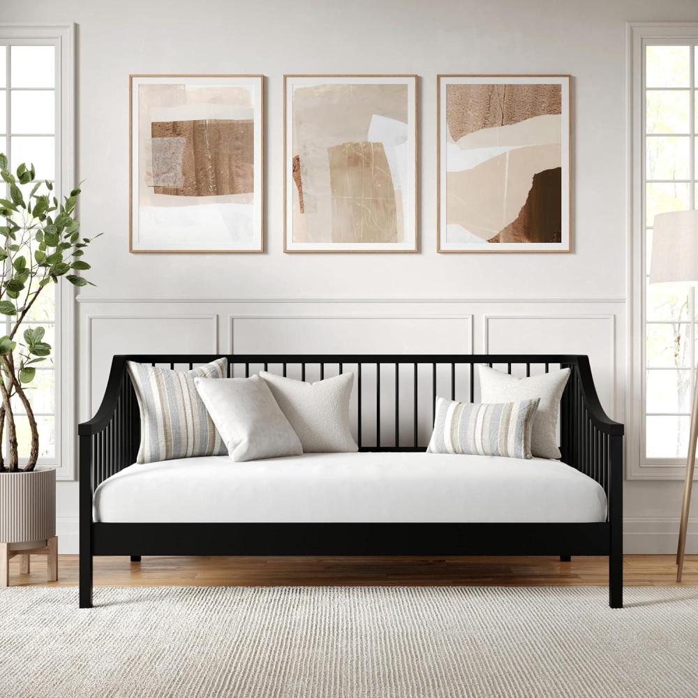 image:imageMartha Stewart Neely Platform Daybed with Wood Spindles Solid Wood Frame No Box Spring Needed Twin Size BlackBlack