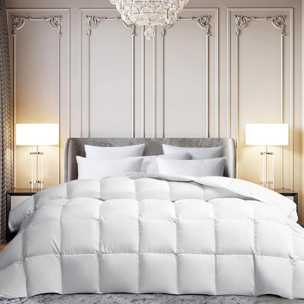 image:imageMartha Stewart White Goose Feather Down Fiber Comforter Queen Size Lightweight Duvet Insert Noiseless Fabric with 44oz Filled Luxury Cloud Fluffy Bed Comforter with 8Corner Loops White 90x90inchWhiteLightweight