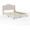 Martha Stewart Amelia Platform Bed with Curved Headboard and Cushioned Side Rails, Faux Linen Upholstery, Wood Slat Foundation, No Box Spring Needed, King, Gray(Beige Fabric/Walnut Legs)