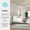 Martha Stewart Amelia Platform Bed with Curved Headboard and Cushioned Side Rails, Faux Linen Upholstery, Wood Slat Foundation, No Box Spring Needed, King, Gray(Beige Fabric/Walnut Legs)