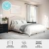 Martha Stewart Amelia Platform Bed with Curved Headboard and Cushioned Side Rails, Faux Linen Upholstery, Wood Slat Foundation, No Box Spring Needed, King, Gray(Beige Fabric/Walnut Legs)