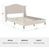 Martha Stewart Amelia Platform Bed with Curved Headboard and Cushioned Side Rails, Faux Linen Upholstery, Wood Slat Foundation, No Box Spring Needed, King, Gray(Beige Fabric/Walnut Legs)