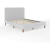 Martha Stewart Britta Platform Bed with Headboard & Footboard, Faux Linen Upholstery with Piping Detail, Rounded Headboard, No Box Spring Needed, Queen, Beige(Gray Fabric/Walnut Legs)