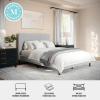 Martha Stewart Britta Platform Bed with Headboard & Footboard, Faux Linen Upholstery with Piping Detail, Rounded Headboard, No Box Spring Needed, Queen, Beige(Gray Fabric/Walnut Legs)