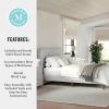 Martha Stewart Britta Platform Bed with Headboard & Footboard, Faux Linen Upholstery with Piping Detail, Rounded Headboard, No Box Spring Needed, Queen, Beige(Gray Fabric/Walnut Legs)