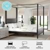 Martha Stewart Hayes Canopy Platform Bed with Wood Headboard and Footboard, Solid Wood Frame, No Box Spring Needed, Queen Size, Dark Gray