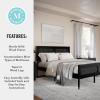 Martha Stewart Jax Platform Bed with Rattan Headboard and Footboard, Solid Wood Frame, Wooden Support Slats, No Box Spring Needed, Queen Size, Brown Gray(Black)