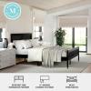 Martha Stewart Jax Platform Bed with Rattan Headboard and Footboard, Solid Wood Frame, Wooden Support Slats, No Box Spring Needed, Queen Size, Brown Gray(Black)