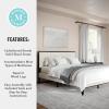 Martha Stewart Jett Platform Bed with Headboard, Fabric Upholstered Inset Headboard and Base, Solid Wood Frame, No Box Spring Needed, Queen, Dark Brown/Beige(Beige Fabric/Dark Brown Frame)