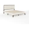 Martha Stewart Jett Platform Bed with Headboard, Fabric Upholstered Inset Headboard and Base, Solid Wood Frame, No Box Spring Needed, Queen, Dark Brown/Beige(Beige Fabric/Dark Brown Frame)