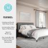 Martha Stewart Jett Platform Bed with Headboard, Fabric Upholstered Inset Headboard and Base, Solid Wood Frame, No Box Spring Needed, Queen, Dark Brown/Beige(Gray Fabric/Brown Gray Frame)