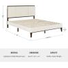 Martha Stewart Jett Platform Bed with Headboard, Fabric Upholstered Inset Headboard and Base, Solid Wood Frame, No Box Spring Needed, Queen, Dark Brown/Beige(Beige Fabric/Dark Brown Frame)