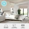 Martha Stewart Jett Platform Bed with Headboard, Fabric Upholstered Inset Headboard and Base, Solid Wood Frame, No Box Spring Needed, Queen, Dark Brown/Beige(Beige Fabric/Dark Brown Frame)