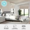 Martha Stewart Jett Platform Bed with Headboard, Fabric Upholstered Inset Headboard and Base, Solid Wood Frame, No Box Spring Needed, Queen, Dark Brown/Beige(Gray Fabric/Brown Gray Frame)