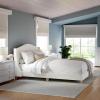 Martha Stewart Amelia Platform Bed with Curved Headboard and Cushioned Side Rails, Faux Linen Upholstery, Wood Slat Foundation, No Box Spring Needed, King, Gray(Off-white Boucle/Light Beech Legs)