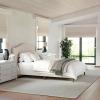 Martha Stewart Amelia Platform Bed with Curved Headboard and Cushioned Side Rails, Faux Linen Upholstery, Wood Slat Foundation, No Box Spring Needed, King, Gray(Beige Fabric/Walnut Legs)