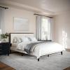 Martha Stewart Jett Platform Bed with Headboard, Fabric Upholstered Inset Headboard and Base, Solid Wood Frame, No Box Spring Needed, Queen, Dark Brown/Beige(Beige Fabric/Dark Brown Frame)