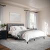 Martha Stewart Jett Platform Bed with Headboard, Fabric Upholstered Inset Headboard and Base, Solid Wood Frame, No Box Spring Needed, Queen, Dark Brown/Beige(Gray Fabric/Brown Gray Frame)