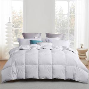 Martha Stewart 240 Thread Count White Goose Down and Feather Comforter – All Season Warmth Duvet Insert with Corner Tabs Made in USA – King Size(Full/Queen)