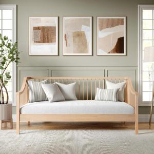 Martha Stewart Neely Platform Daybed with Wood Spindles, Solid Wood Frame, No Box Spring Needed, Twin Size, Black(Light Beech)