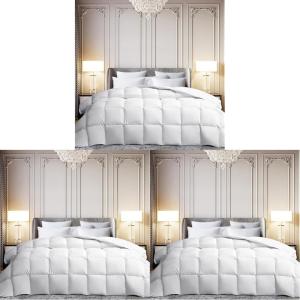 Martha Stewart White Goose Feather Down Fiber Comforter Queen Size- Lightweight Duvet Insert, Noiseless Fabric with 44oz Filled Luxury Cloud Fluffy Bed Comforter with 8Corner Loops, White 90x90inch(White/All Season)