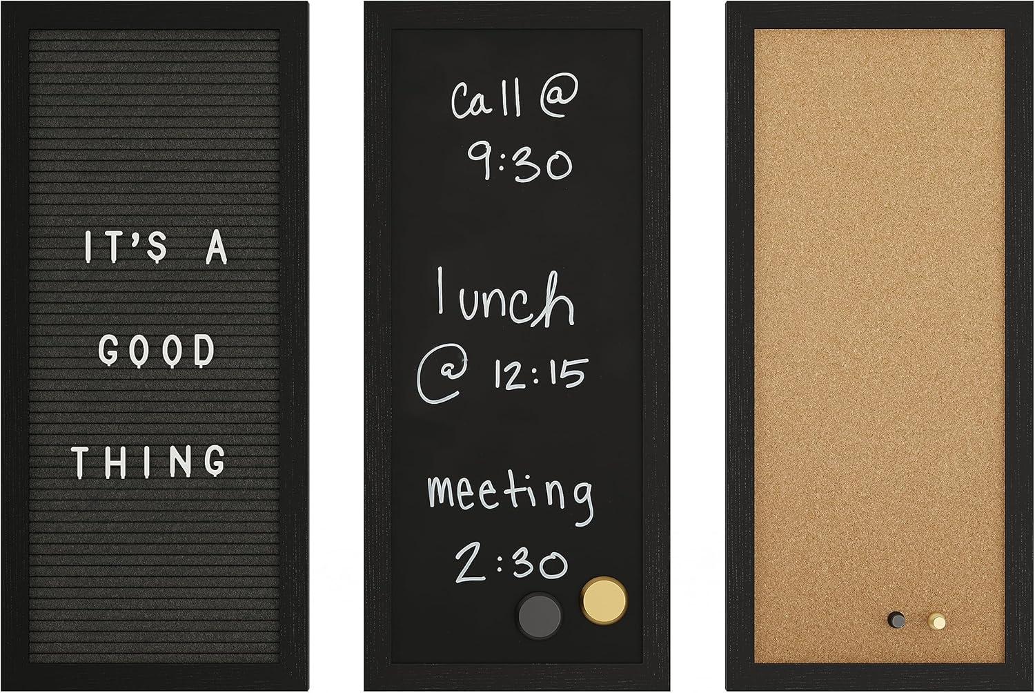 image:imageMartha Stewart Everette Cork Board Chalk Board Letter Board Set with Included Push Pins Magnets Liquid Chalk Letters 18 x 24 Black Woodgrain FrameBlack Woodgrain