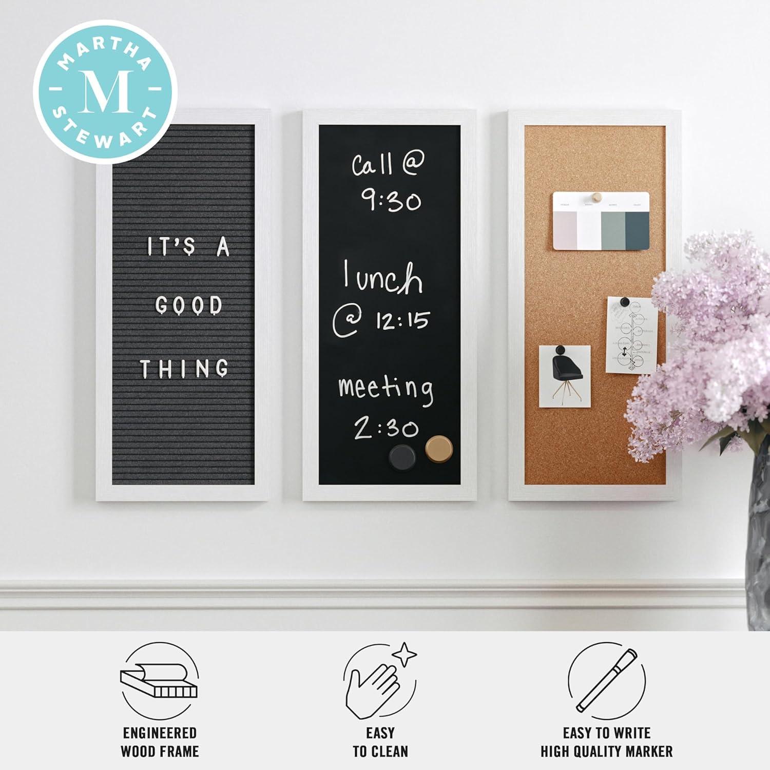 image:imageMartha Stewart Everette Cork Board Chalk Board Letter Board Set with Included Push Pins Magnets Liquid Chalk Letters 18 x 24 Black Woodgrain FrameLight Natural Woodgrain