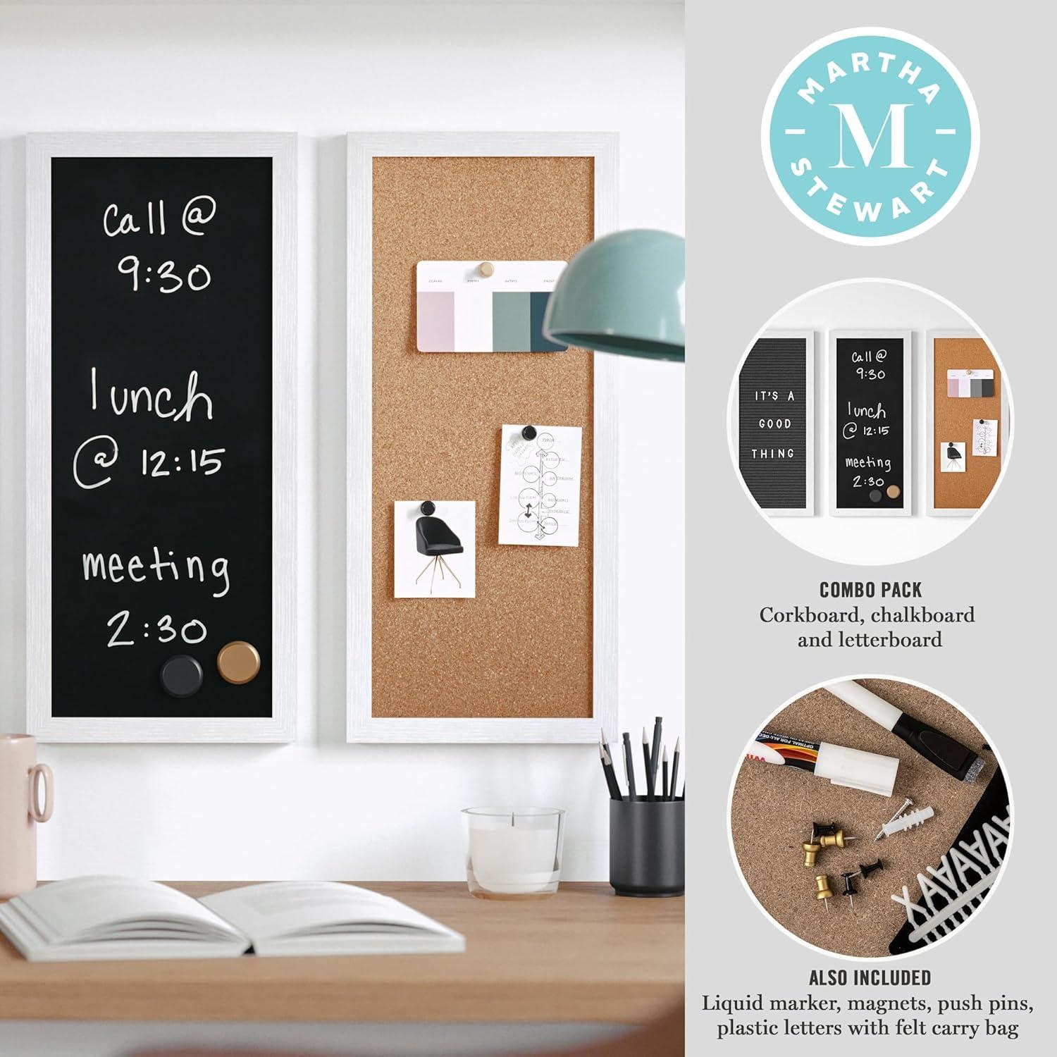 image:imageMartha Stewart Everette Cork Board Chalk Board Letter Board Set with Included Push Pins Magnets Liquid Chalk Letters 18 x 24 Black Woodgrain FrameLight Natural Woodgrain