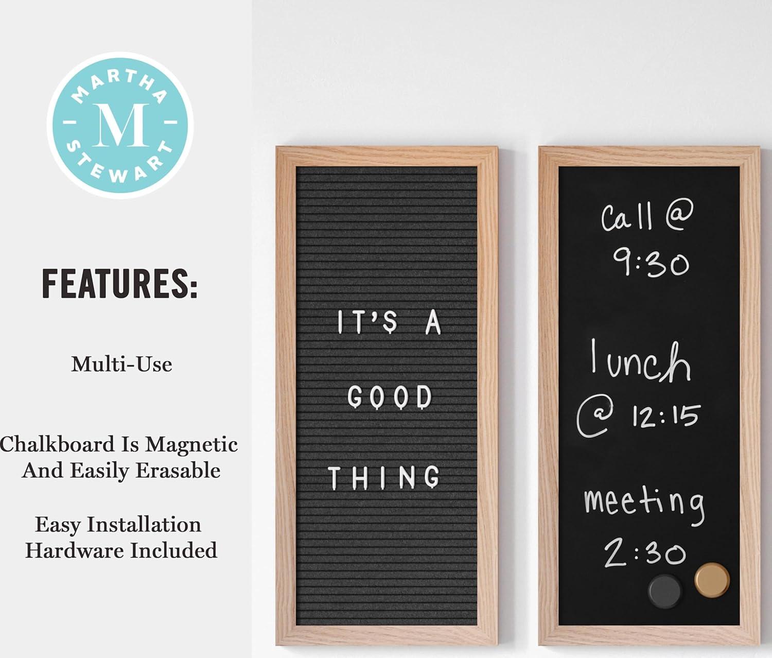 image:imageMartha Stewart Everette Cork Board Chalk Board Letter Board Set with Included Push Pins Magnets Liquid Chalk Letters 18 x 24 Black Woodgrain FrameLight Natural Woodgrain