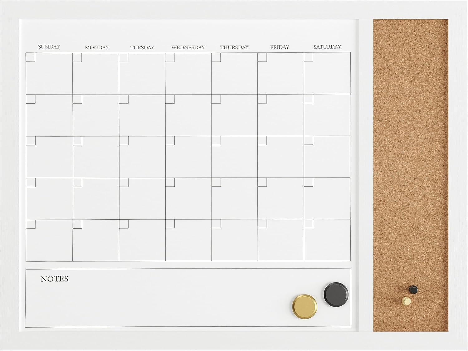 image:imageMartha Stewart Everette Magnetic Dry Erase Monthly Calendar and Cork Board Combo with Included Marker Magnets Push Pins 24x18 Light Natural Woodgrain FrameWhite Woodgrain
